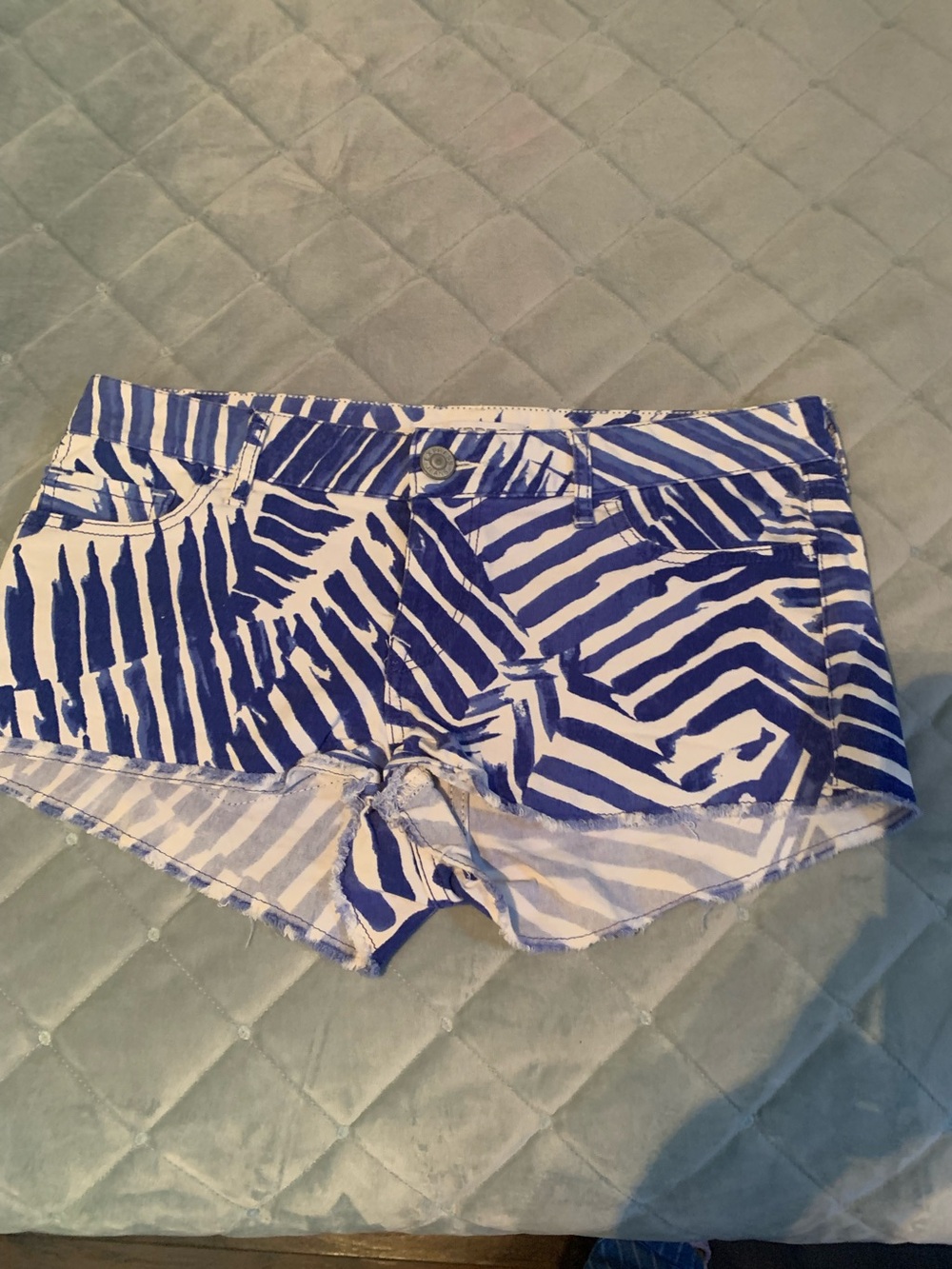 Express Blue and White Zebra-Print Denim Shorts